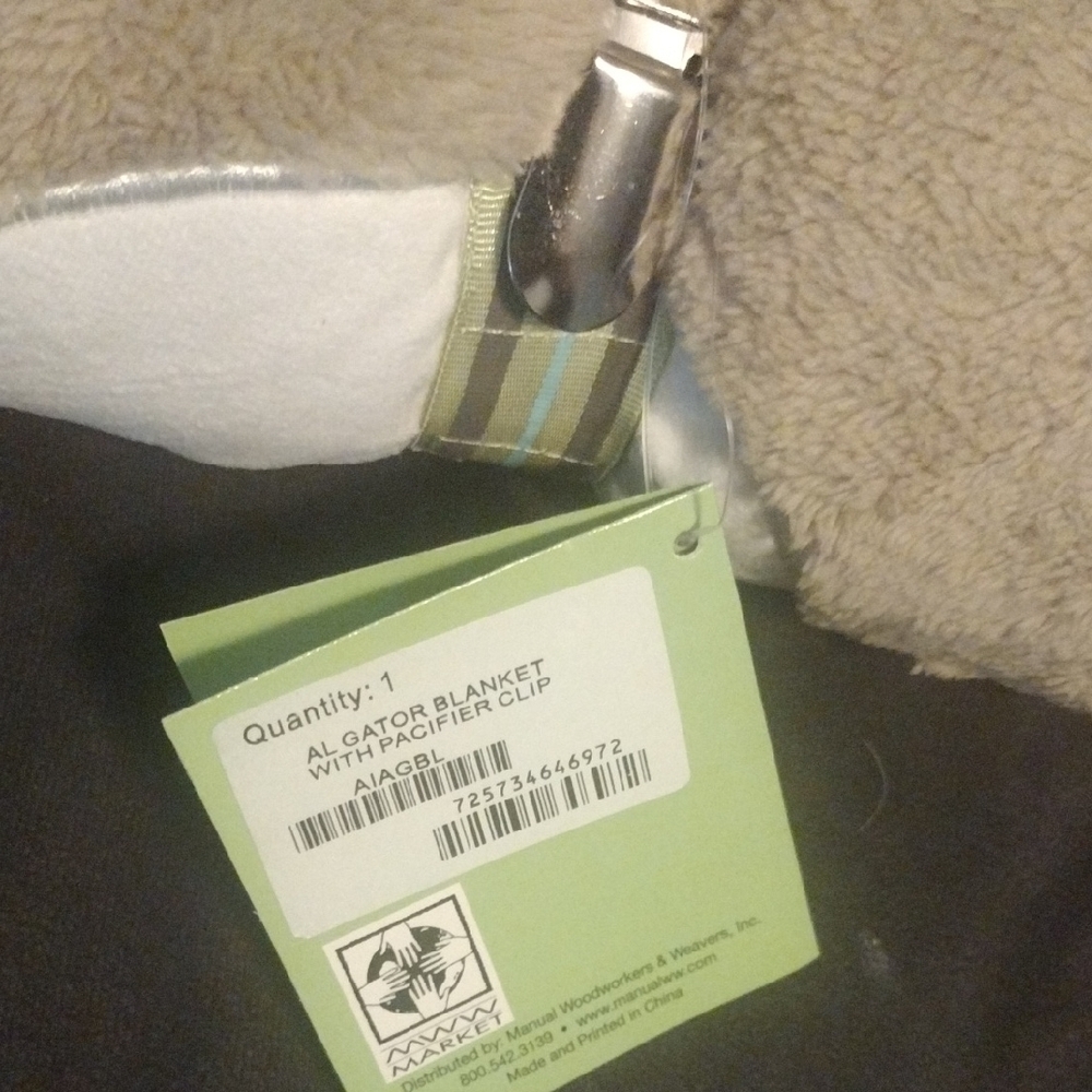 Green Alligator Baby Blanket With Pacifier Clip - Picture 6 of 6